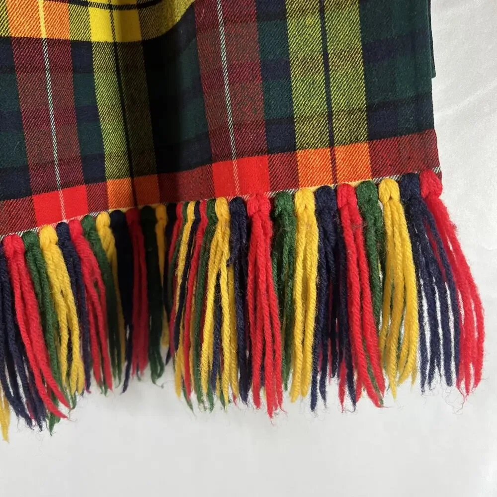 Vintage Buchanan Modern Tartan Wool Stole Wrap Scarf 27x79 Handmade Fringe